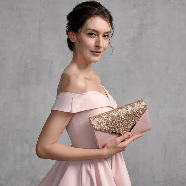 Metal-Edged Clutch Bags with Glitter Envelopes