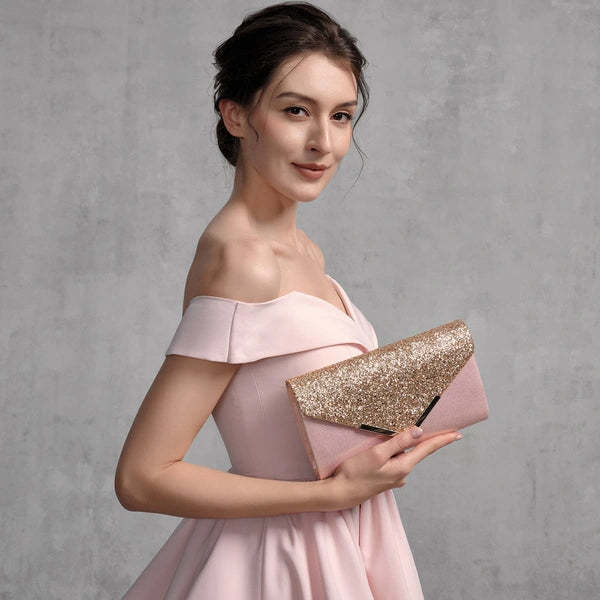 Metal-Edged Clutch Bags with Glitter Envelopes