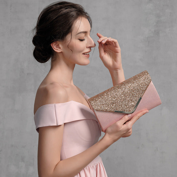 Metal-Edged Clutch Bags with Glitter Envelopes