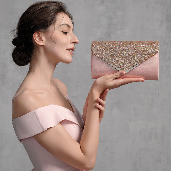 Metal-Edged Clutch Bags with Glitter Envelopes