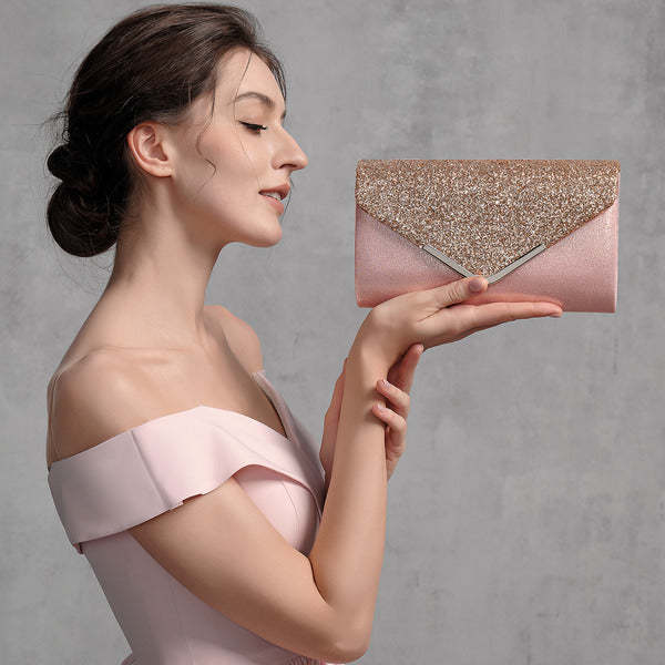 Metal-Edged Clutch Bags with Glitter Envelopes
