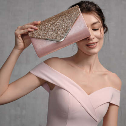 Metal-Edged Clutch Bags with Glitter Envelopes