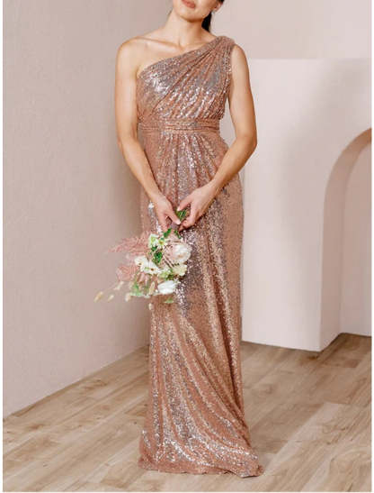 One-Shoulder Floor-length A-Line Princess Bridesmaid Gown