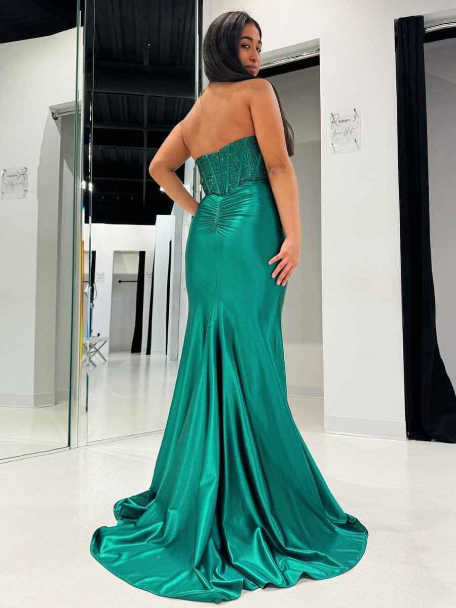 Blue Mermaid Spaghetti Straps Beaded Sweetheart Long Prom Dress with Slit