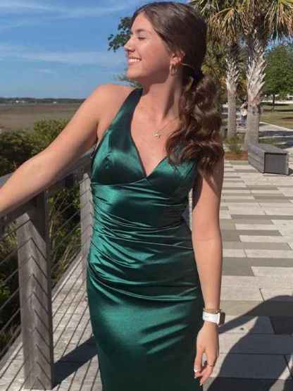 Ink Blue Mermaid V-Neck Criss-Cross Back Long Prom Dress