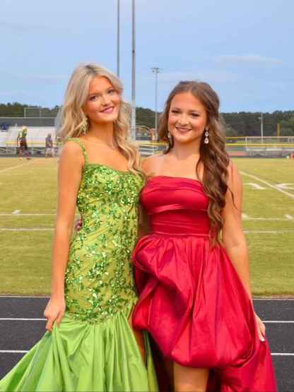 Green Mermaid Satin Sequin Beaded Long Prom Dress with Slit