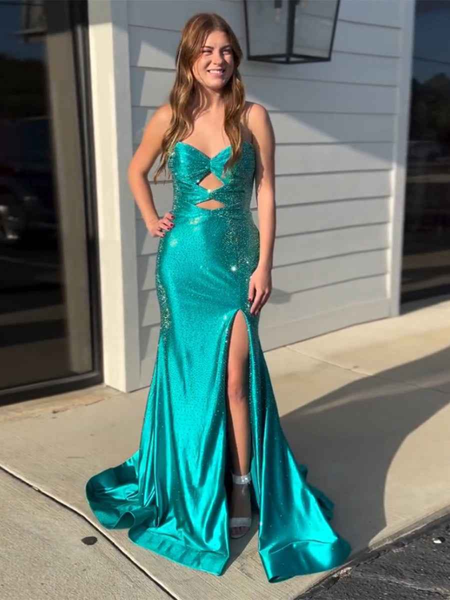 Hot Pink Mermaid Strapless Long Prom Dress with Beads