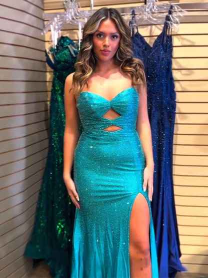 Hot Pink Mermaid Strapless Long Prom Dress with Beads