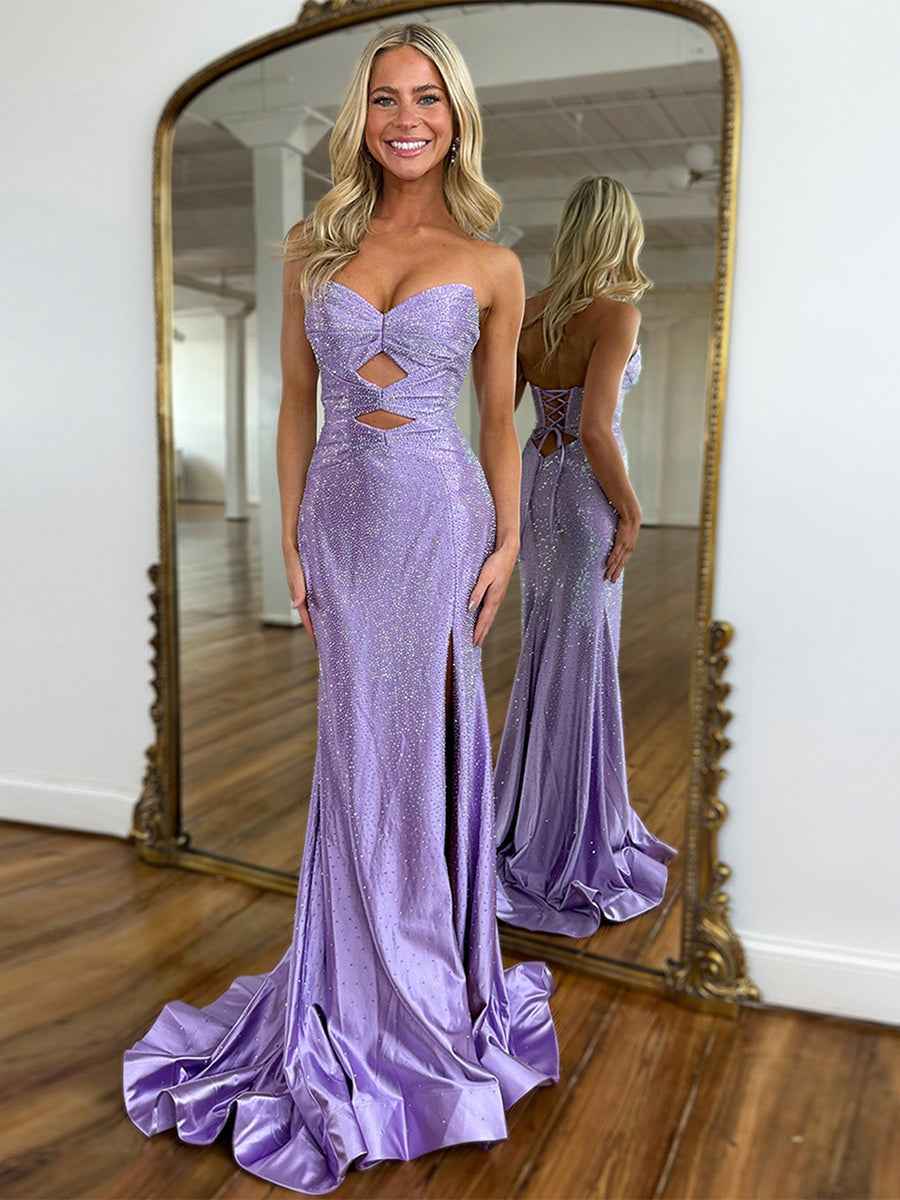 Hot Pink Mermaid Strapless Long Prom Dress with Beads