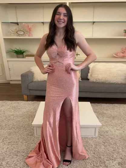 Hot Pink Mermaid Strapless Long Prom Dress with Beads