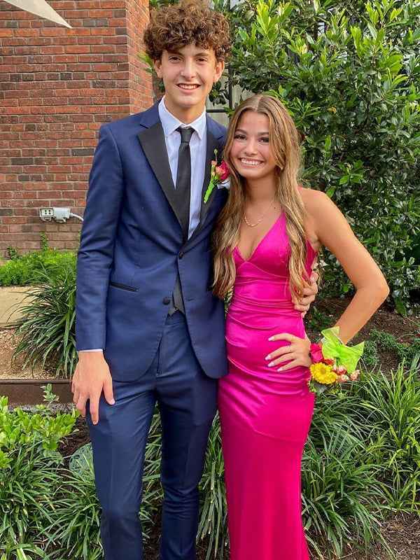 Ink Blue Mermaid V-Neck Criss-Cross Back Long Prom Dress