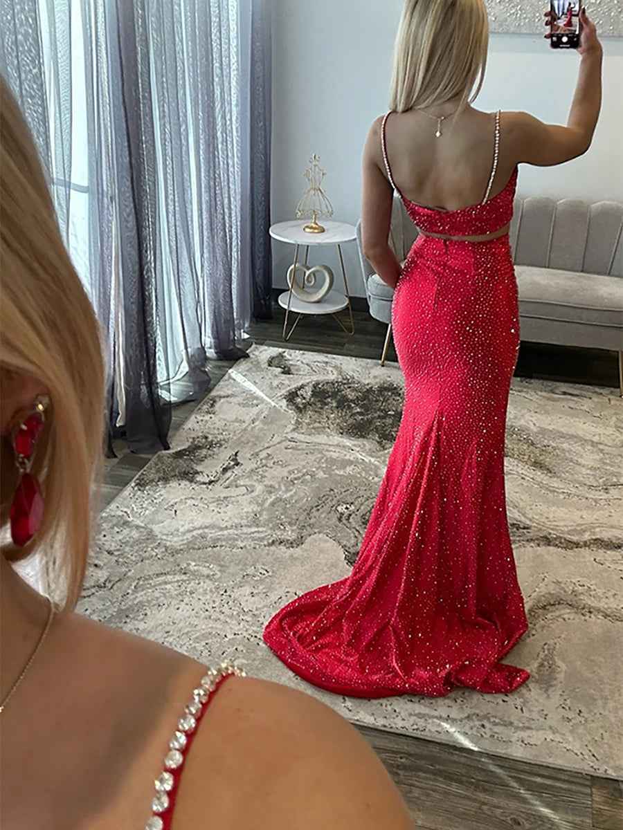 Hot Pink Satin Strapless Long Cutout Prom Dress with Slit