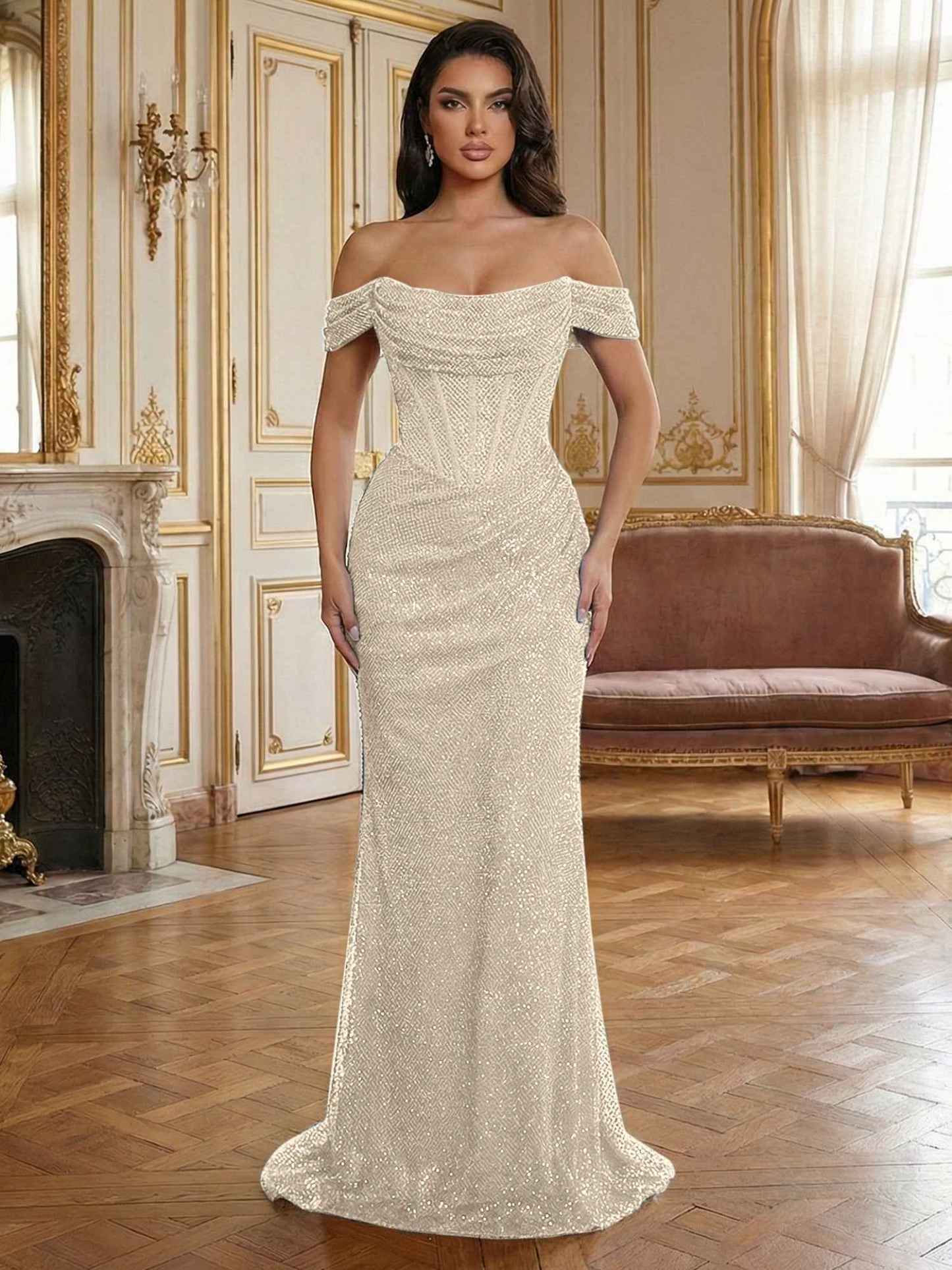 Red Off-The-Shoulder Sequined Corset Mermaid Long Prom Dress