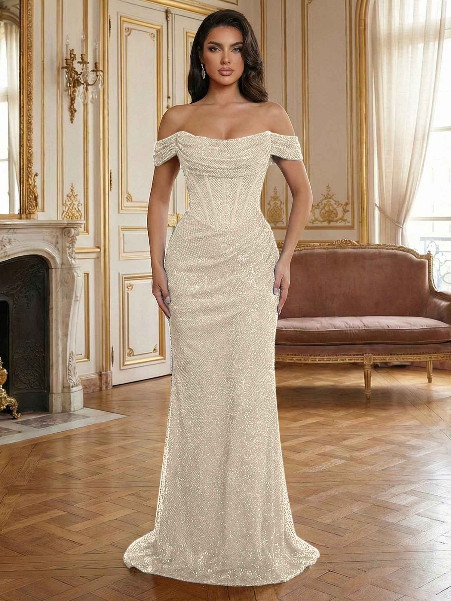 Red Off-The-Shoulder Sequined Corset Mermaid Long Prom Dress