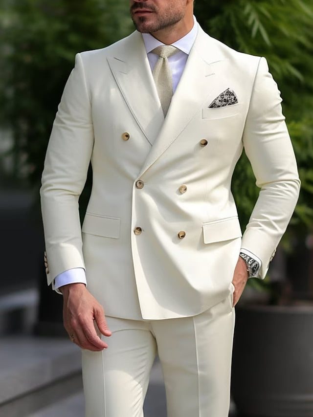 Double-Breasted Six-Button Two-Piece Wedding Suit For Men Standard Fit