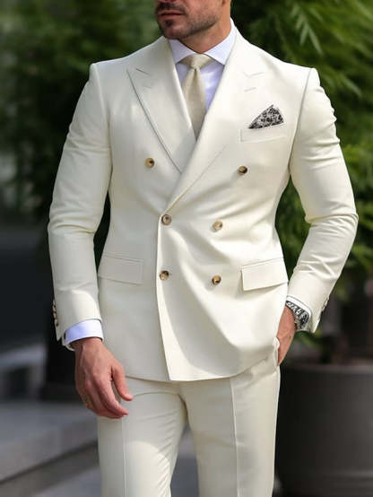 Double-Breasted Six-Button Two-Piece Wedding Suit For Men Standard Fit