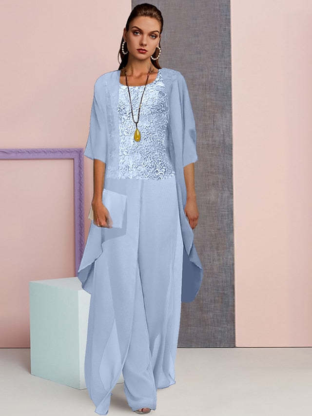 Elegant Mother of the Bride Chiffon Pantsuit with Jacket