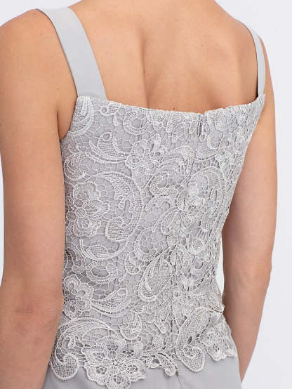 Floor-Length Square Neck Chiffon Mother of the Bride Pantsuit with Jacket & Side Split