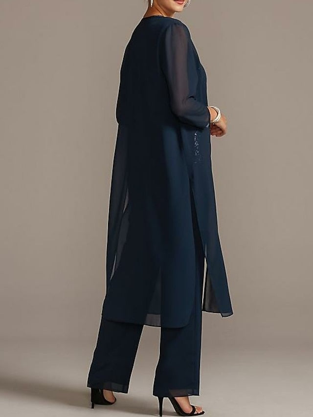 Mother of the Bride Scoop Neck Chiffon Pantsuits