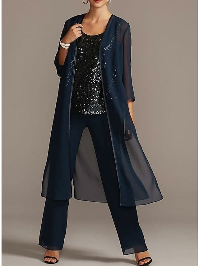 Mother of the Bride Scoop Neck Chiffon Pantsuits
