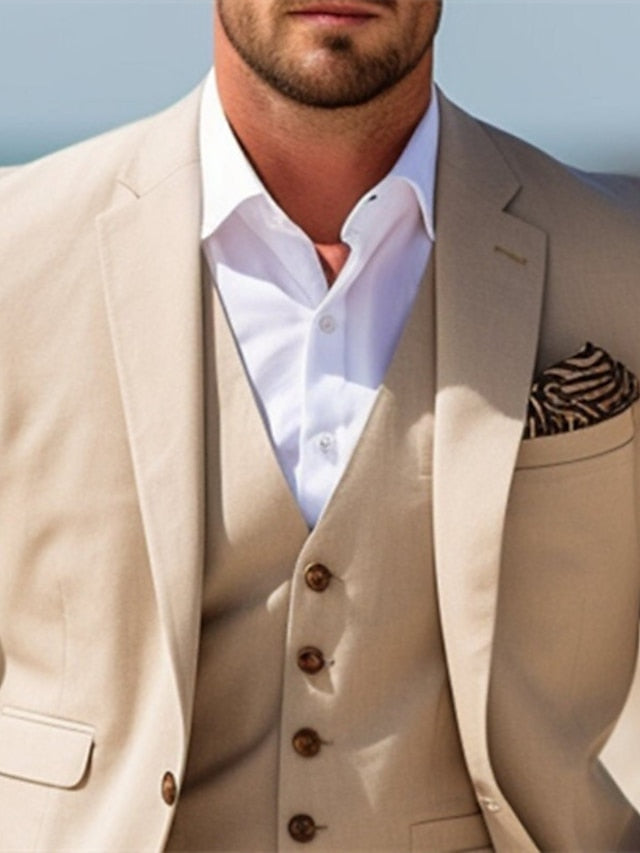 Three-Piece Single-Breasted Two-Button Wedding Suit For Men Tailored Fit