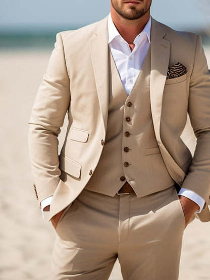 Three-Piece Single-Breasted Two-Button Wedding Suit For Men Tailored Fit