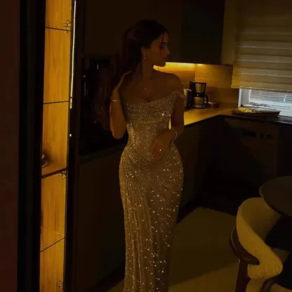 Off the Shoulder Sleeveless Long Mermaid Prom Dress With Beading