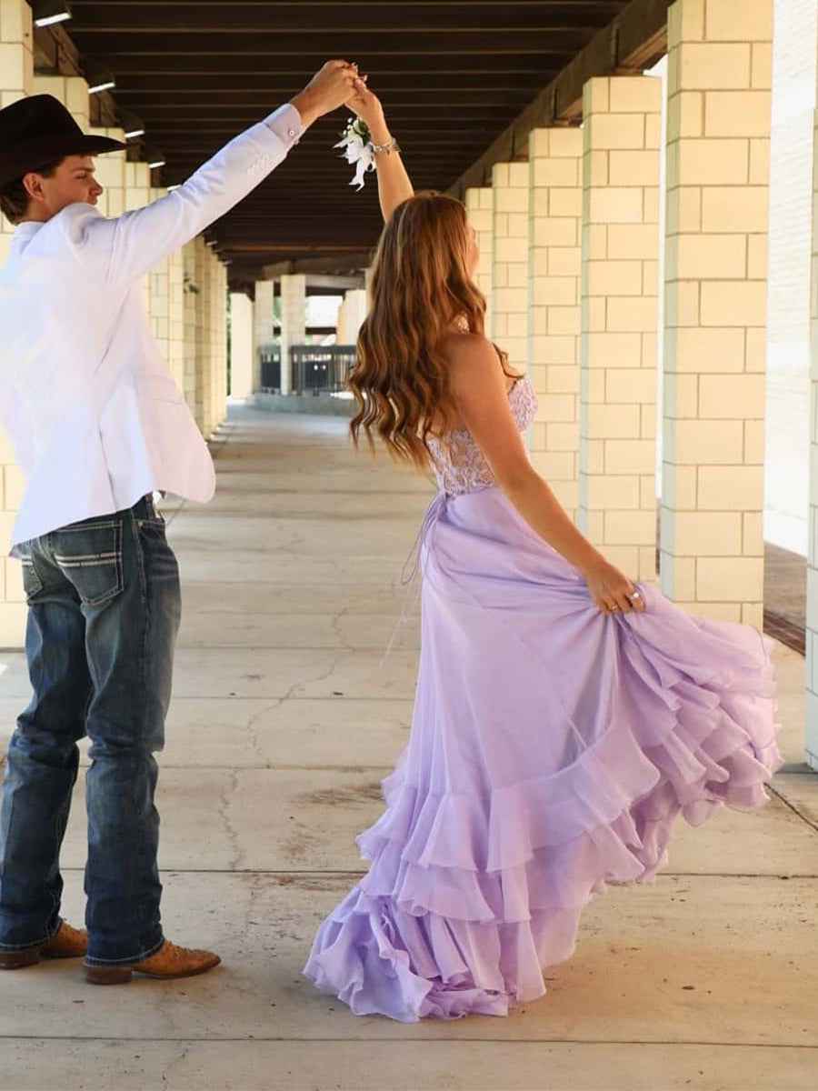 Light Blue A Line Strapless Appliques Corset Prom Dress with Ruffle Skirt