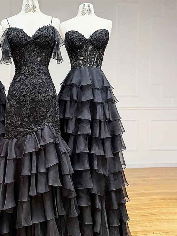 Light Blue A-Line Sweetheart Long Tiered Prom Dress with Slit