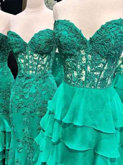 Light Blue A-Line Sweetheart Long Tiered Prom Dress with Slit