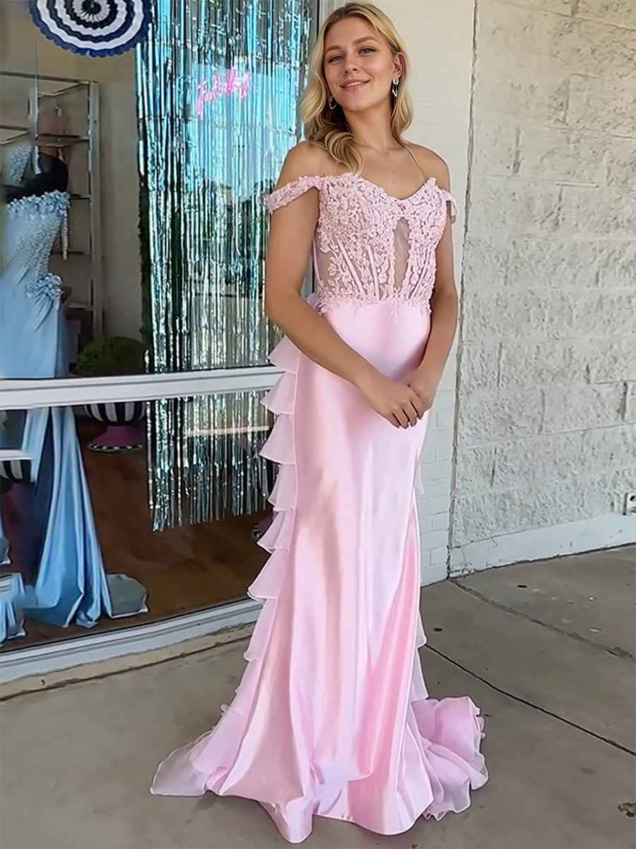 Mermaid Off the Shoulder Corset Long Prom Dress with Appliques