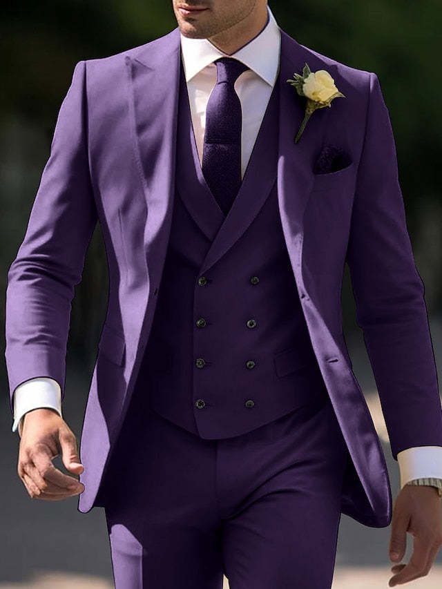 Three-Piece Tailored Fit Single-Breasted Wedding Suit For Men With Two Buttons