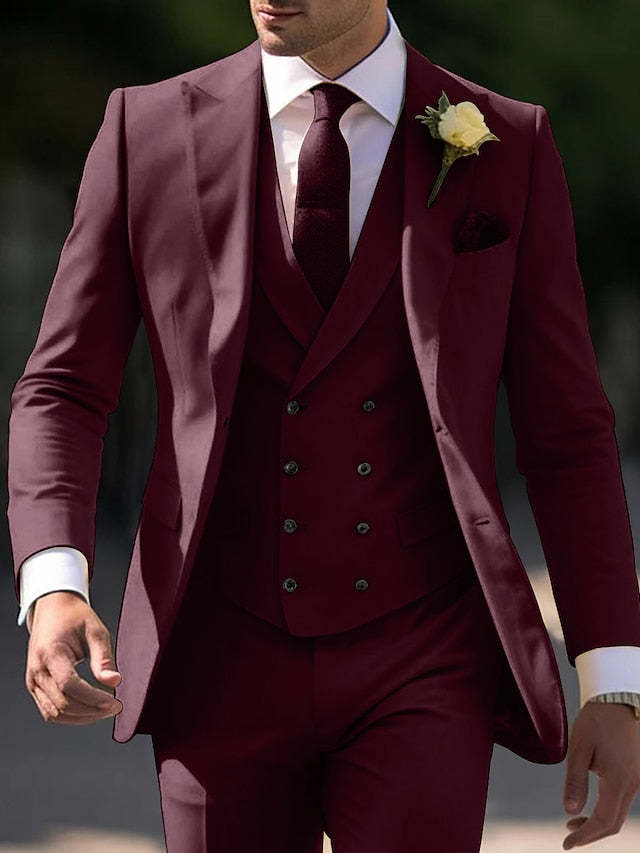 Three-Piece Tailored Fit Single-Breasted Wedding Suit For Men With Two Buttons
