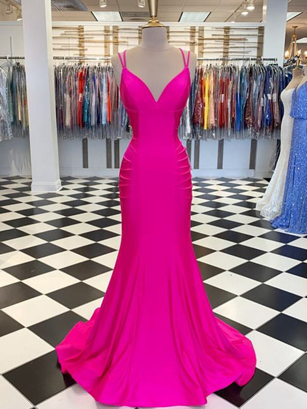 Long V-neck Trumpet/Mermaid Prom Dresses for Women in Spandex