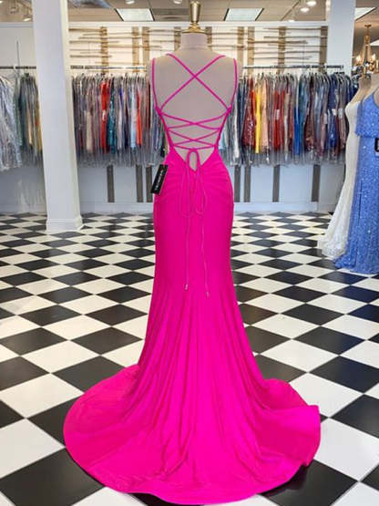 Long V-neck Trumpet/Mermaid Prom Dresses for Women in Spandex