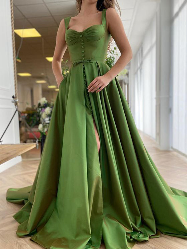 Long Prom Dresses for Women with Satin Straps and A-Line/Princess Silhouette