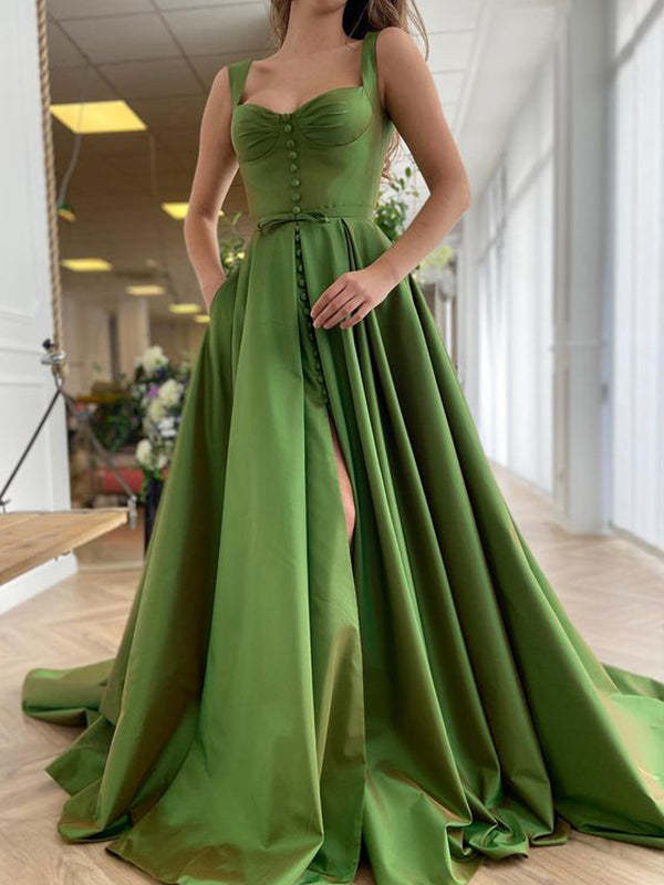 Long Prom Dresses for Women with Satin Straps and A-Line/Princess Silhouette