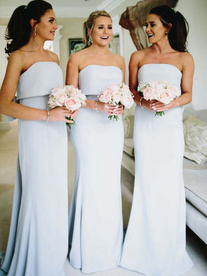 Strapless Sleeveless Long Bridesmaid Dresses with Sheath/Column Ruffles for Women