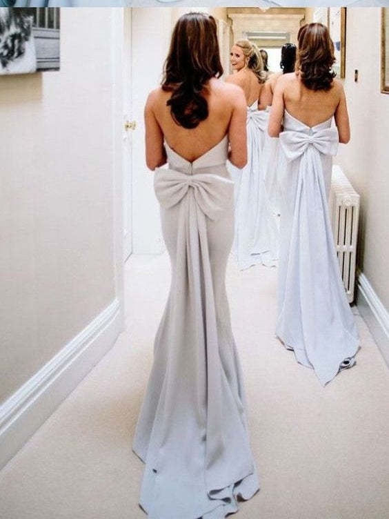 Strapless Sleeveless Long Bridesmaid Dresses with Sheath/Column Ruffles for Women