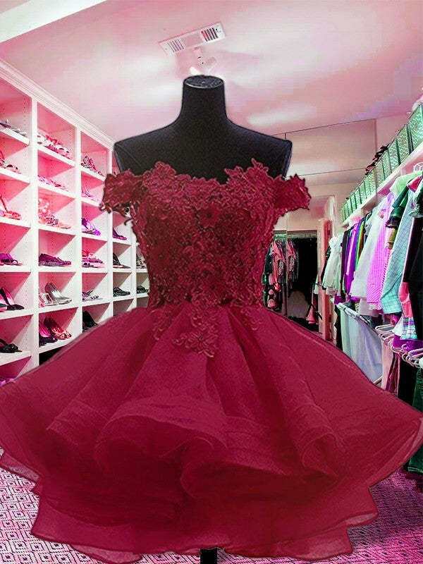 Sleeveless Off-the-Shoulder Tulle Ball Gown with Applique for Homecoming