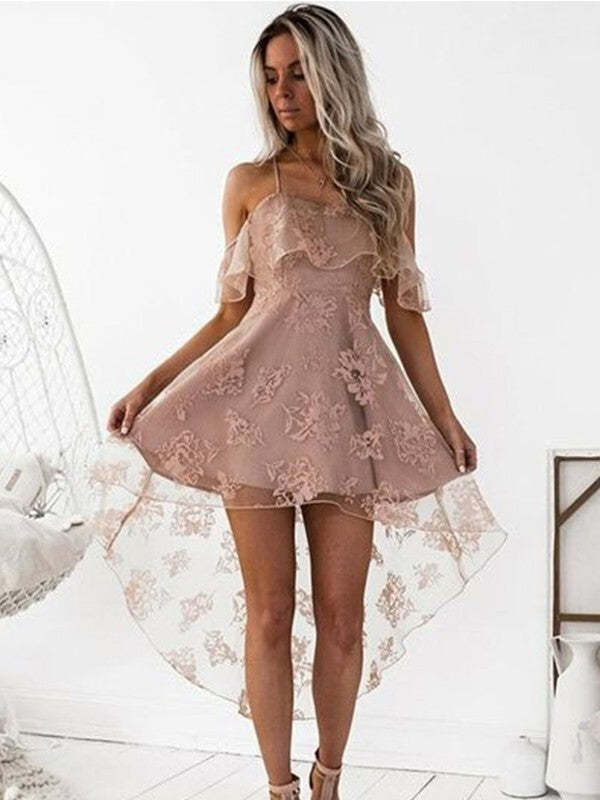 Sleeveless Off-the-Shoulder A-Line Lace Dress for Homecoming