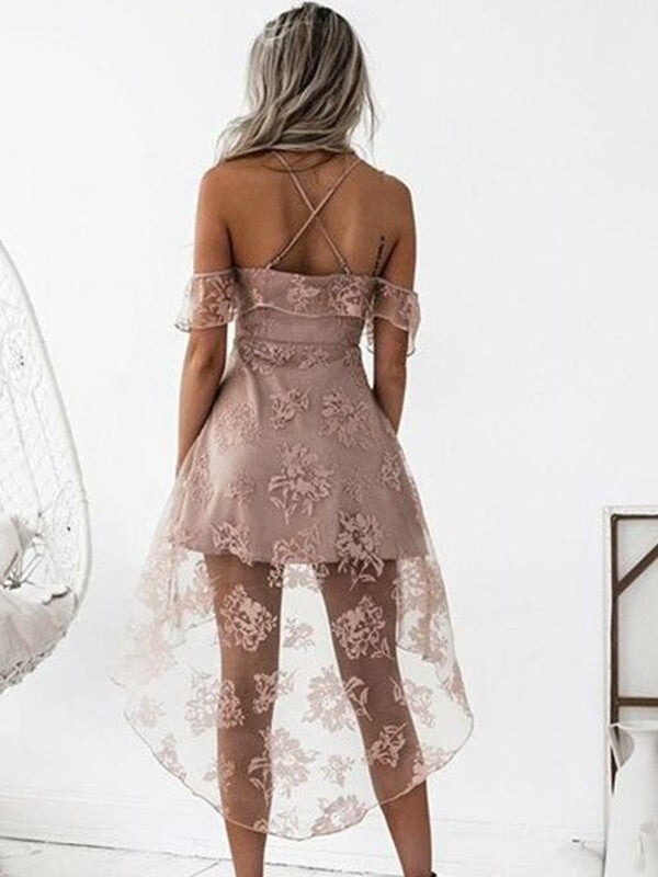 Sleeveless Off-the-Shoulder A-Line Lace Dress for Homecoming