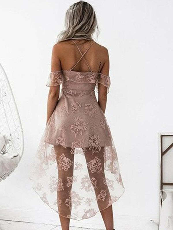 Sleeveless Off-the-Shoulder A-Line Lace Dress for Homecoming