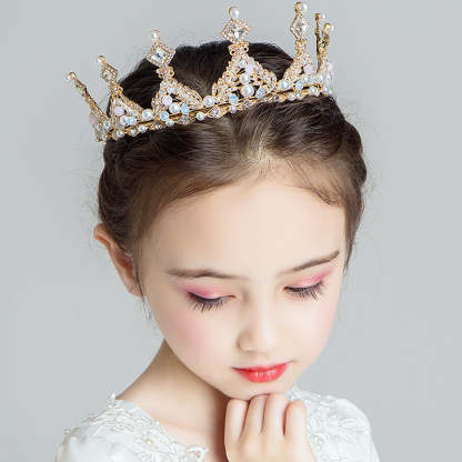 Retro Princess Crown Headpiece with Rhinestones for Children