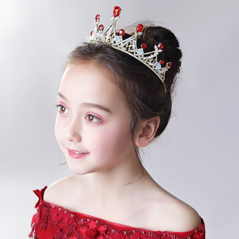 Elegant Vintage Princess Crown Headpiece with Red Rhinestones