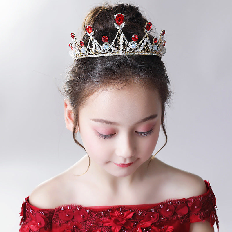 Elegant Vintage Princess Crown Headpiece with Red Rhinestones