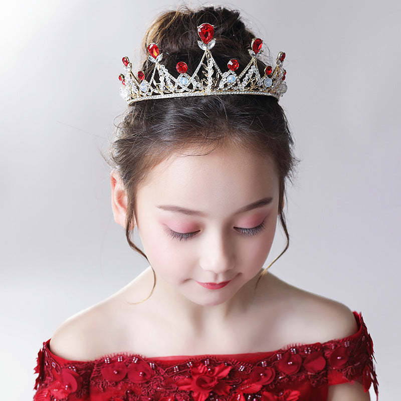 Elegant Vintage Princess Crown Headpiece with Red Rhinestones