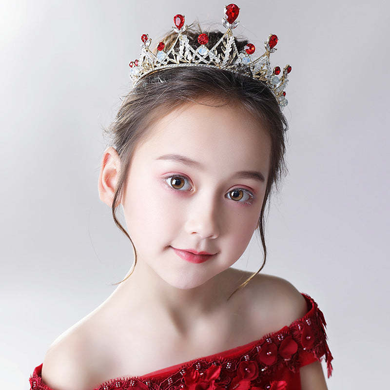 Elegant Vintage Princess Crown Headpiece with Red Rhinestones