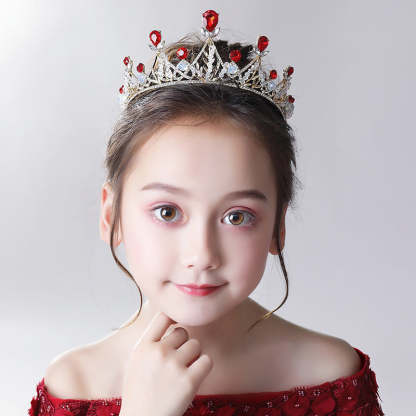 Elegant Vintage Princess Crown Headpiece with Red Rhinestones