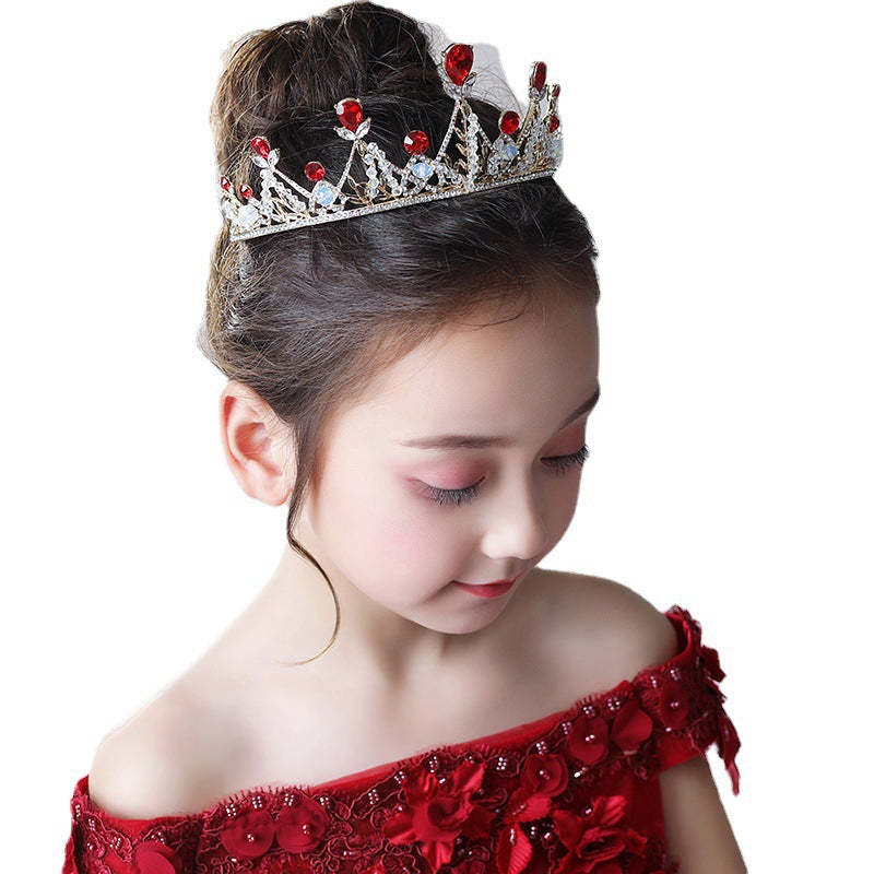 Elegant Vintage Princess Crown Headpiece with Red Rhinestones